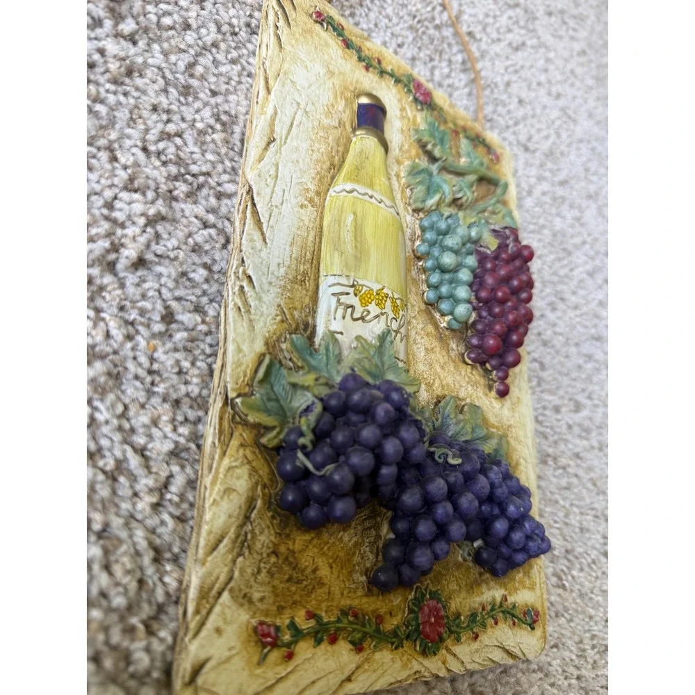 Tile Wine Bottle‎ Grapes Wall Decor Kitchen Art Italian Tuscan Style Hanging